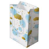 Blue Waterverf Clouds Gold Stars Sky Medium Cadeauzakje (Achterkant Gekanteld)