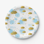 Blue Waterverf Clouds Gold Stars Sky Papieren Bordje (Voorkant)