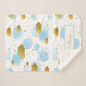 Blue Waterverf Clouds Gold Stars Sky Sherpa Deken (Voorkant (horizontaal))