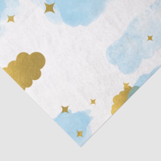 Blue Waterverf Clouds Gold Stars Sky Tissuepapier (Detail)