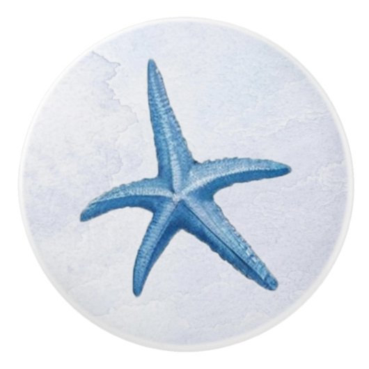 Blue Waterverf Coastal Beach Starfish Seashells Keramische Knop (Voorkant)