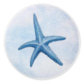Blue Waterverf Coastal Beach Starfish Seashells Keramische Knop (Voorkant)