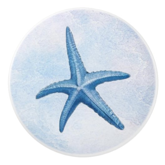 Blue Waterverf Coastal Beach Starfish Seashells Keramische Knop (Voorkant)