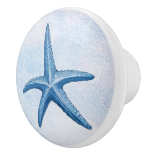 Blue Waterverf Coastal Beach Starfish Seashells Keramische Knop (Rechts)