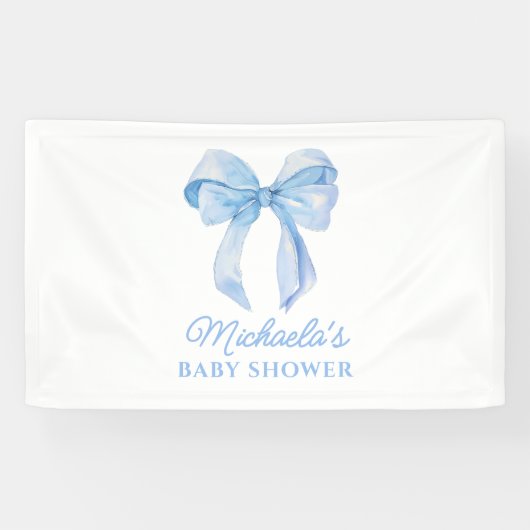 Blue Waterverf Coquette Bow Minimal Baby shower Spandoek (Horizontaal)