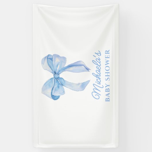Blue Waterverf Coquette Bow Minimal Baby shower Spandoek (Verticaal)