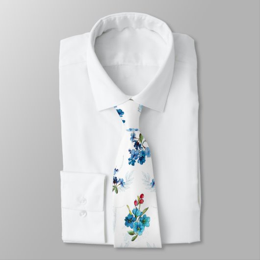 Blue Waterverf Corn Flower Running Pattern Stropdas (Gebonden)