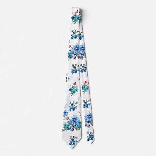 Blue Waterverf Corn Flower Running Pattern Stropdas (Voorkant)