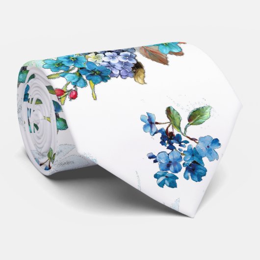 Blue Waterverf Corn Flower Running Pattern Stropdas (Opgerold)