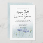 blue waterverf cornflower bruiloft kaart (Voorkant / Achterkant)