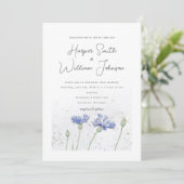 blue waterverf cornflower bruiloft kaart (Staand voorkant)
