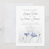 blue waterverf cornflower bruiloft kaart (Voorkant / Achterkant)