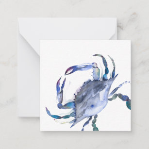 Blue Waterverf Crab Mini Note Card Notitiekaartje