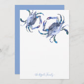 Blue Waterverf Crab - Speciaal ontwerp Notitiekaartje (Voorkant / Achterkant)