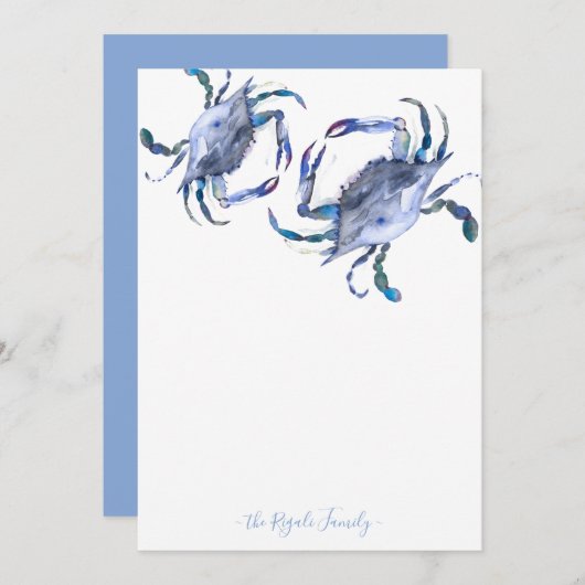 Blue Waterverf Crab - Speciaal ontwerp Notitiekaartje (Voorkant / Achterkant)