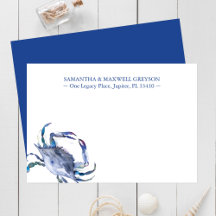 Blue Waterverf Crab Specialized Stationery Kaart