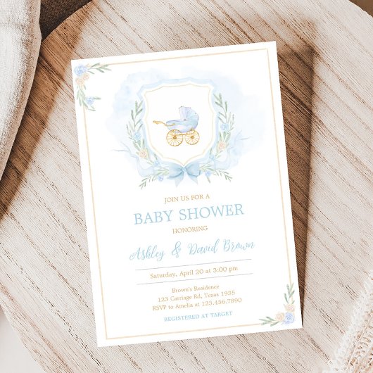 Blue Waterverf Crest Baby shower Kaart