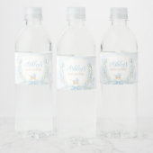 Blue Waterverf Crest Baby shower Waterfles Etiket (Flessen)