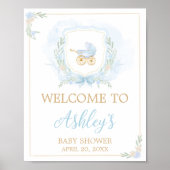 Blue Waterverf Crest Baby shower Welkom Poster (Voorkant)