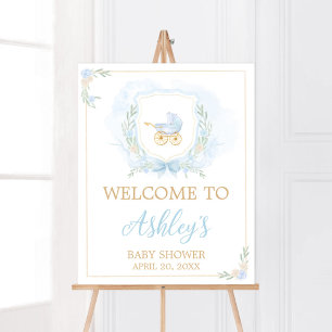 Blue Waterverf Crest Baby shower Welkom Poster