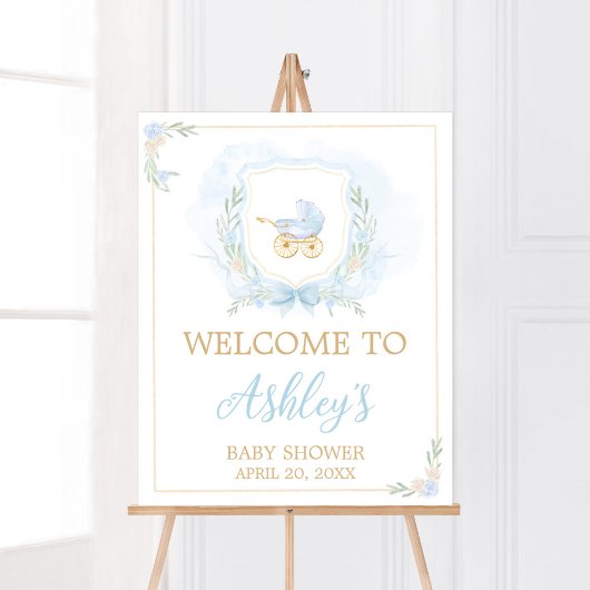 Blue Waterverf Crest Baby shower Welkom Poster