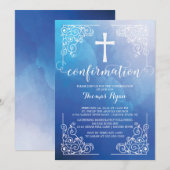 Blue Waterverf Cross-bevestigingsuitnodiging Kaart (Voorkant / Achterkant)