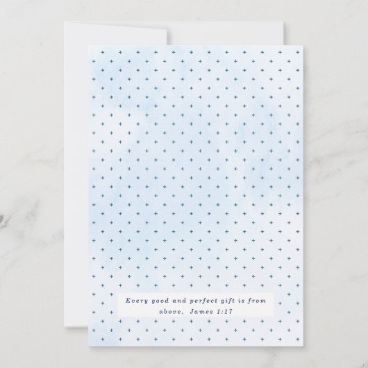 Blue Waterverf Cross in Calligraphy Baptism Boy Kaart (Achterkant)