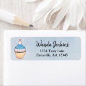 Blue Waterverf Cupcake Birthday Adres Etiket (Insitu)