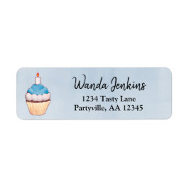 Blue Waterverf Cupcake Birthday Adres Etiket