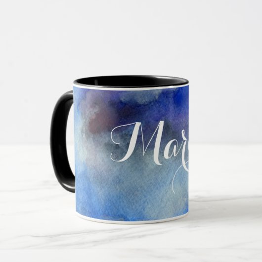 Blue Waterverf Custom Name Ringer Combo Mok (Voorkant links)