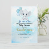 Blue Waterverf Cute Baby shower Invitation Kaart (Staand voorkant)