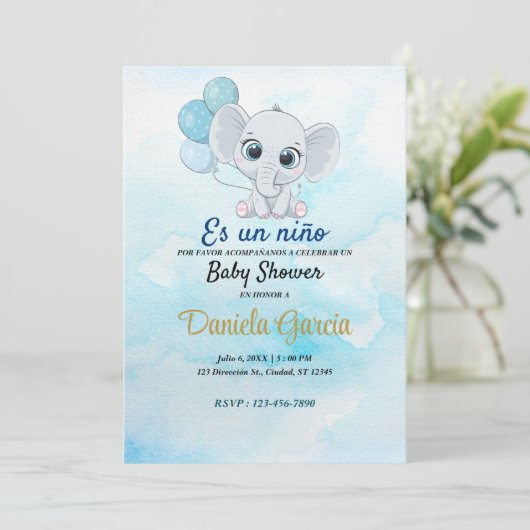 Blue Waterverf Cute Baby shower Invitation Kaart (Staand voorkant)