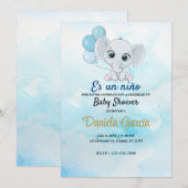 Blue Waterverf Cute Baby shower Invitation Kaart (Voorkant / Achterkant)