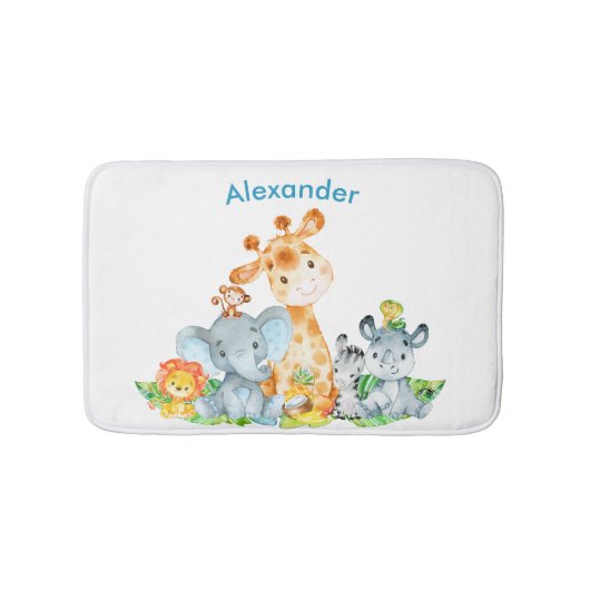 Blue Waterverf Cute Safari Oerwouden Badmat (Voorkant)