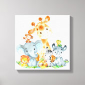 Blue Waterverf Cute Safari Oerwouden Canvas Afdruk (Voorkant)
