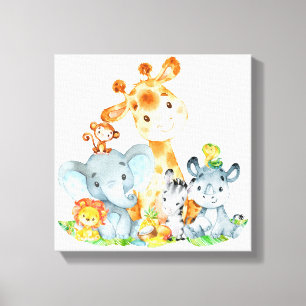 Blue Waterverf Cute Safari Oerwouden Canvas Afdruk