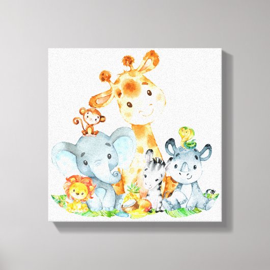 Blue Waterverf Cute Safari Oerwouden Canvas Afdruk (Voorkant)