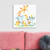 Blue Waterverf Cute Safari Oerwouden Canvas Afdruk (Insitu (Woonkamer))