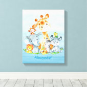 Blue Waterverf Cute Safari Oerwouden Canvas Afdruk (Insitu (Houten vloer))