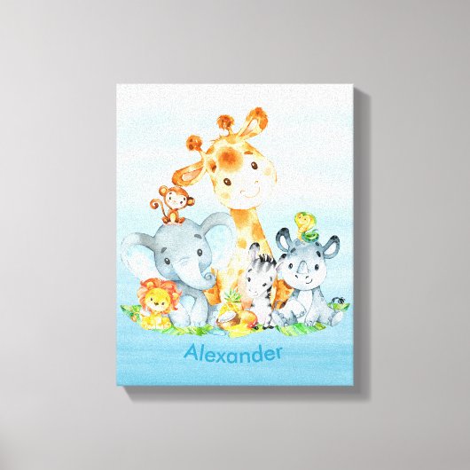 Blue Waterverf Cute Safari Oerwouden Canvas Afdruk (Voorkant)