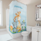 Blue Waterverf Cute Safari Oerwouden Douchegordijn (In situ)