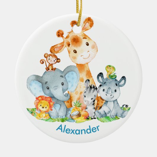 Blue Waterverf Cute Safari Oerwouden Keramisch Ornament (Voorkant)