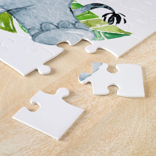 Blue Waterverf Cute Safari Oerwouden Legpuzzel (Zijkant)