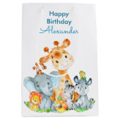 Blue Waterverf Cute Safari Oerwouden Medium Cadeauzakje (Voorkant)