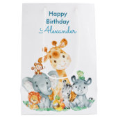 Blue Waterverf Cute Safari Oerwouden Medium Cadeauzakje (Achterkant)