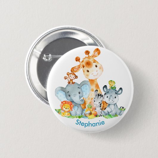 Blue Waterverf Cute Safari Oerwouden Ronde Button 5,7 Cm (Voorkant /achterkant)