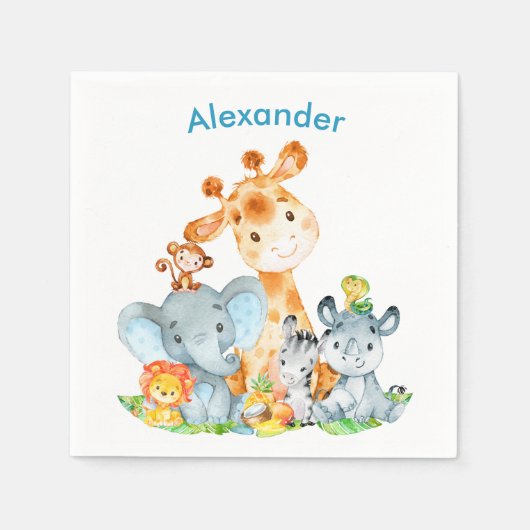 Blue Waterverf Cute Safari Oerwouden Servet (Voorkant)