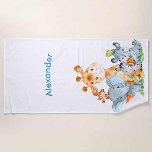 Blue Waterverf Cute Safari Oerwouden Strandlaken (Voorkant)