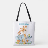 Blue Waterverf Cute Safari Oerwouden Tote Bag (Achterkant)