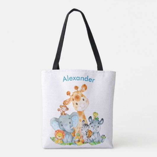 Blue Waterverf Cute Safari Oerwouden Tote Bag (Achterkant)